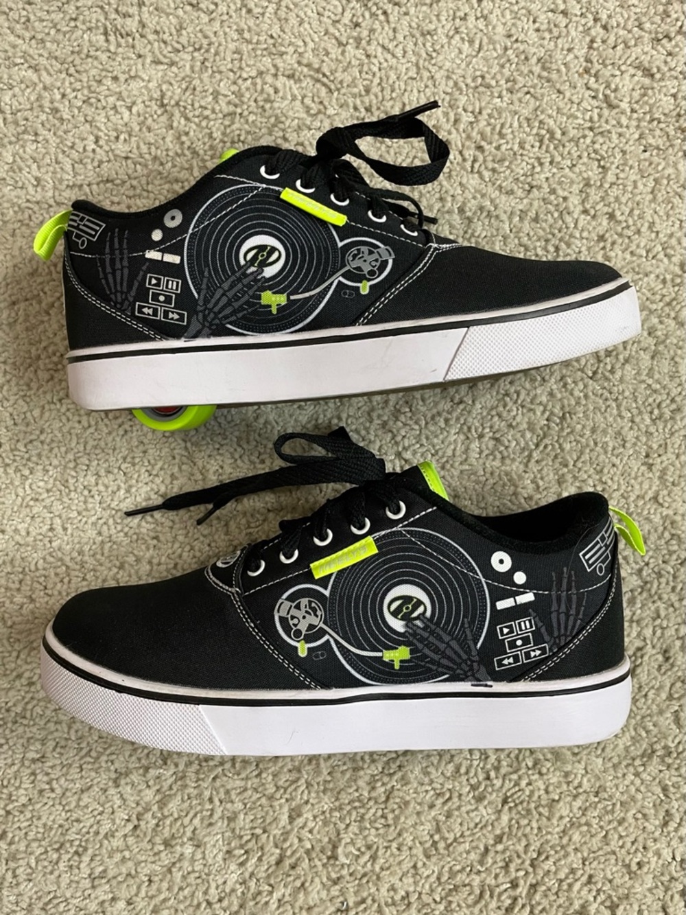 Men's Boy's HEELYS Pro 20 PRINTS Black & Neon Green SKATE Sneakers SHOES 8